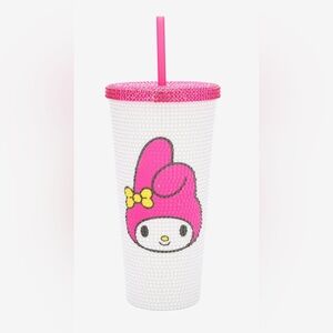 Pink and White My Melody Rhinestone Tumbler with Straw- New